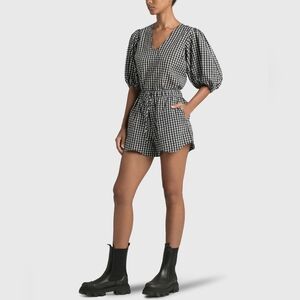 Ganni Monochrome Gingham Checkered Top